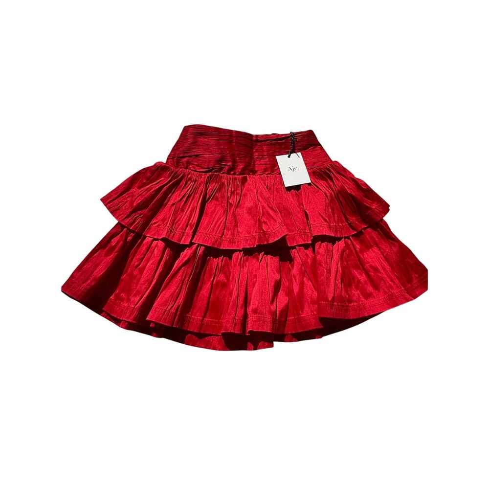 Aje. Rhythmic Tiered Frill Skirt Scarlet Red Mini 8